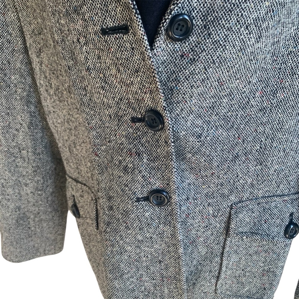 Tweed Blazer Wool Jacket w Detached Scarf Heritage Classic VTG Grey S10 - Picture 10 of 14